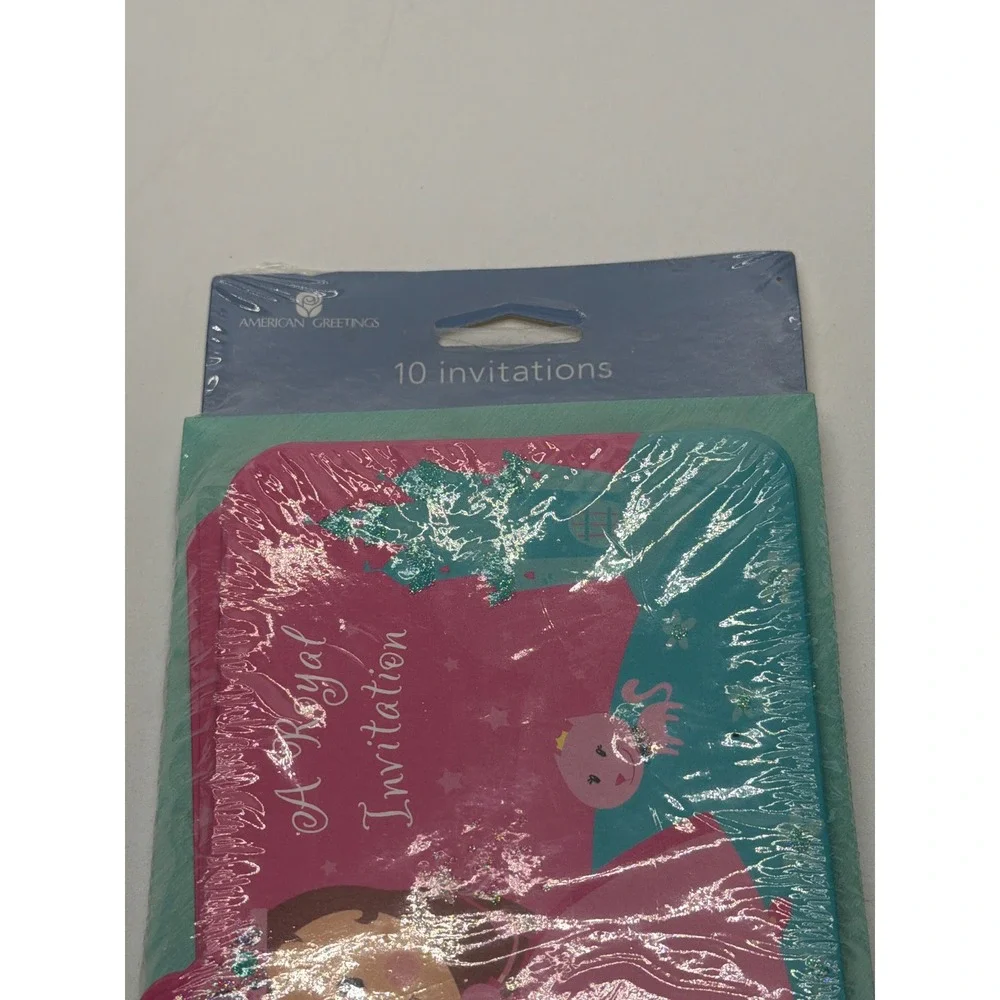American Greetings Princess Birthday Invitations 10ct Pink Teal Glitter